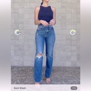 Dogma Dark Wash Distressed Cut Out Straight Leg Non Stretch Denim Jeans